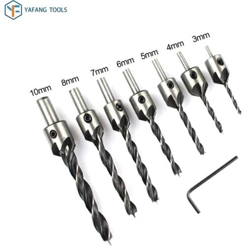 7pcs/set 3mm~10mm HCS Countersink Twist Drill Bit Kits Woodworking Hand Tools Chamfer Drill Bits