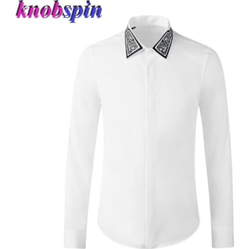Brand New White Black Male Shirts Luxury Neck Embroidery Shirt Factory Direct Sales Mens Dress Shirts Casual Cotton Shirt Man
