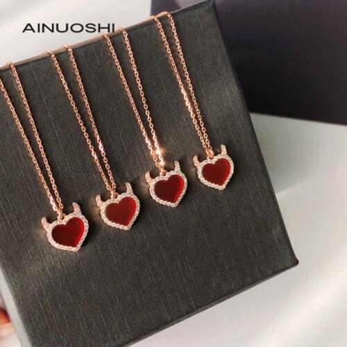 AINUOSHI 18K Gold Heart-shape Natural Red Agate, Side Set With Natural Diamond Pendant Necklace Jewelry,Suitable Wear for Women