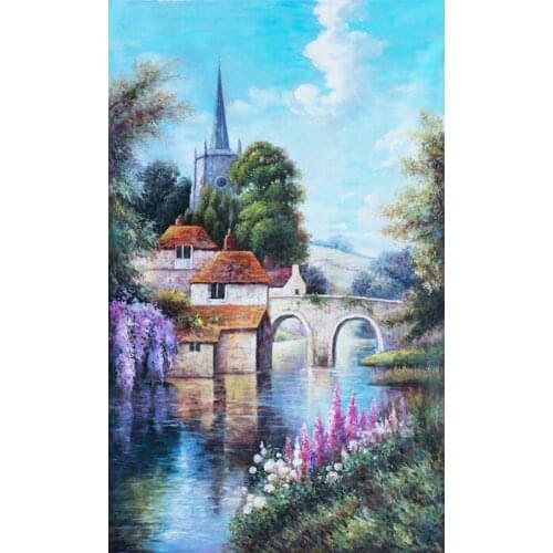 Free shipping Mediterranean sea castle bridge flower landscape oil painting canvas printings on canvas art decoration picture