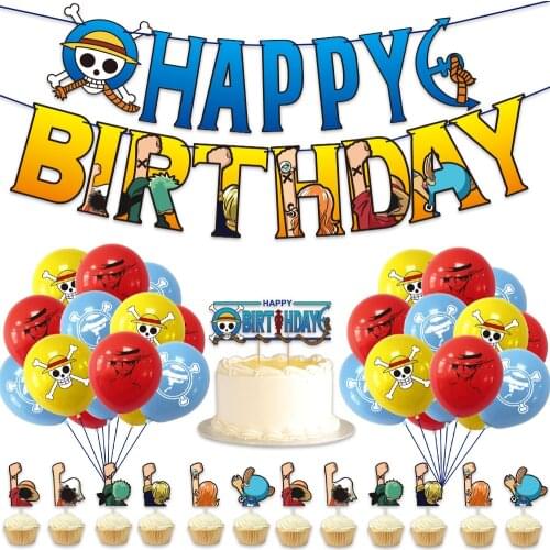ONE PIECE birthday theme latex balloon cake flag pull combination Luffy paper banner party decoration DIY supplies