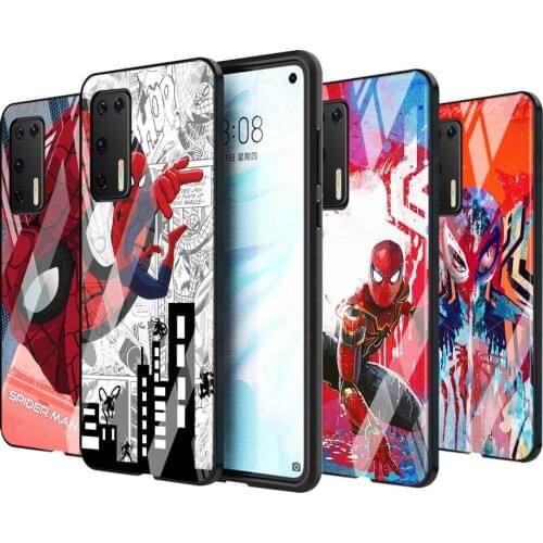 Tempered Glass Cover Shell Luxury Marvel Avengers Spider-Man For Huawei P40 P30 P20 P10 Pro Plus Lite 5G 2019 Phone Case