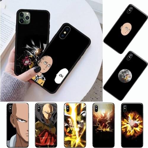 Anime Saitama One Punch Man black Phone Case for iPhone 11 12 pro XS MAX 8 7 6 6S Plus X 5S SE 2020 XR