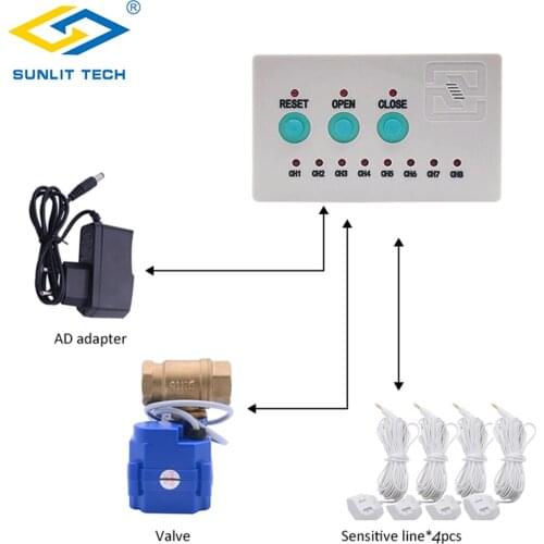 Water Leakage Sensor with 1pc DN15 DN20 DN25 Valve and 4pcs water cables Water Leak Detection System For Smart Home Security