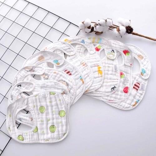 Baby Bibs U Type Rotation Gauze Muslin Cute Cartoon Kids Bandana Burp Cloth Newborn Infant Saliva Towel Children Stuff Bib