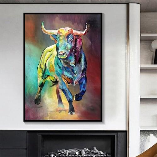 Graffiti Animal Style Paintings Canvas Paintings Color Bull Posters and Prints Wall Art for Living Room Wall Decoration Cuadros