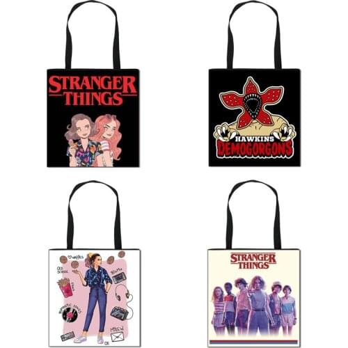 Cartoon Stranger Things Women bag Canvas Portable Shoulder Bags for shopping Ladies Storage Tote Female Travel