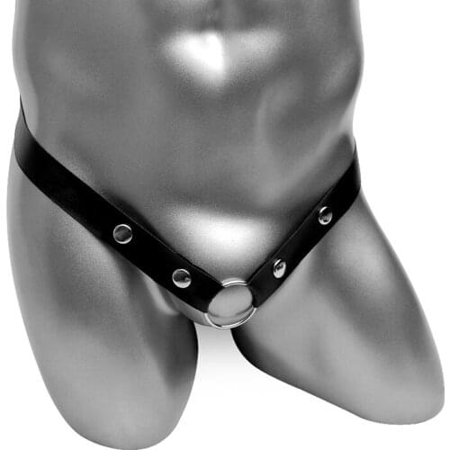 Faux Leather Mens Thong Underwear With Penis Ring Enhance Sling Sexy Lingerie Gay Male G String Panties