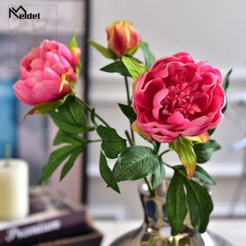 Artificial Peonies Flowers Silk Bouquet Peonies Flores 3 Heads for Wedding Table Room Bedside Desk Vase Decor Small Fake Flowers