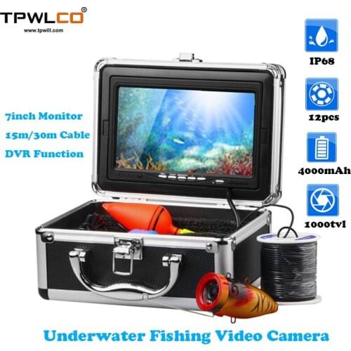 DVR Function 15m/30m Cable 7inch Screen Underwater Fishing Camera With 12pcs LEDS CCTV Video Ice Camera 4000mAh Battery