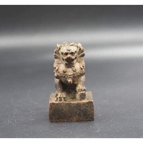 China brass archaize lion seal small crafts statue