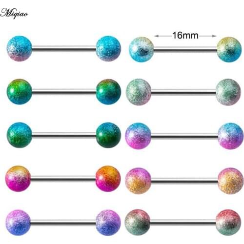 Miqiao 14G Rainbow Color Stainless Steel Tongue Ring Tongue Nail Ear Bone Nail Acrylic Sexy Breast Nail Barbell Piercing Jewelry