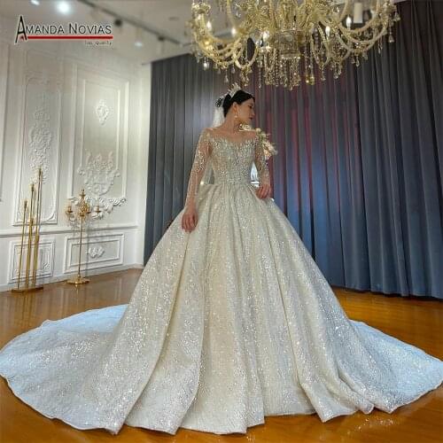 Long Sleeves Lace Wedding Gown Custom Made with long train Bridal Dress 2022