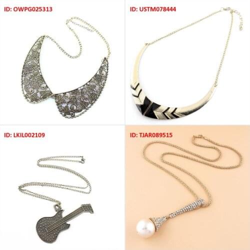 Fashion Jewelry Necklace Pendent Golden Carved Statement Pink Oil Drip Collars Metal Carving Guitar Faux Pearl Rhineston