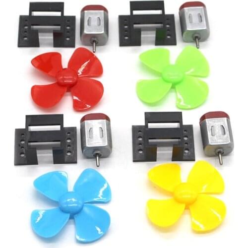 130 Motor With Propeller and Base Material Accessories Student DIY Wind Power Boat Fan Model Toy Motors Develop Kids' Ability
