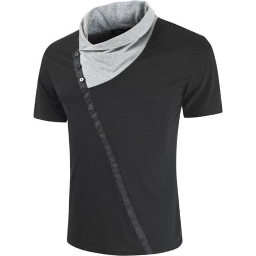 T-Shirts Men Casual Short Sleeve Color Block Turtle Neck Buttons T-shirt Slim Fitness Top Mens Clothing 2021