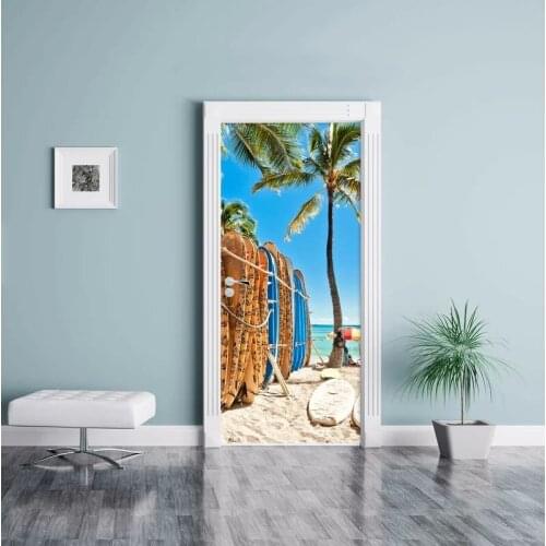 Hot Door Mural Summer Resort Door Sticker DIY Self-adhesive Waterproof Wallpaper Poste for Home Decoration Gift