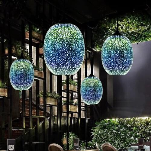 Nordic 3D Colorful Romantic Starry Sky Hanging Glass Shade Pendant Lampbedroom Restaurant Living Room Christmas Decorations