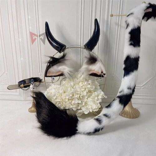 MMGG New Dairy Cow Ox Ears Horns Hairhoop Beast Fox Style Headwear Tail Of Carnaval Cosplay Costume Accessories
