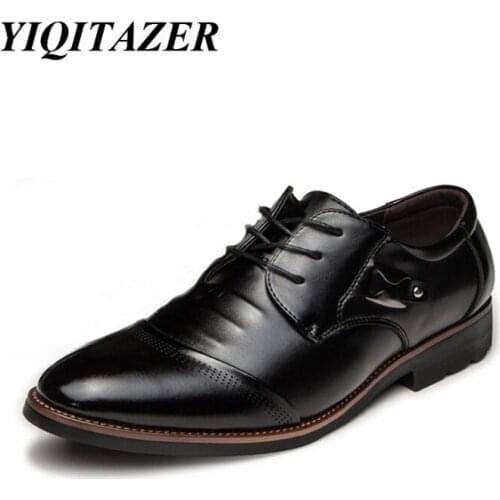 YIQITAZER 2018 New Arrival High Quality Formal Men Shoes Men Leather,Lace up Wedding Gentleman Oxford Mens Shoes Black Brown