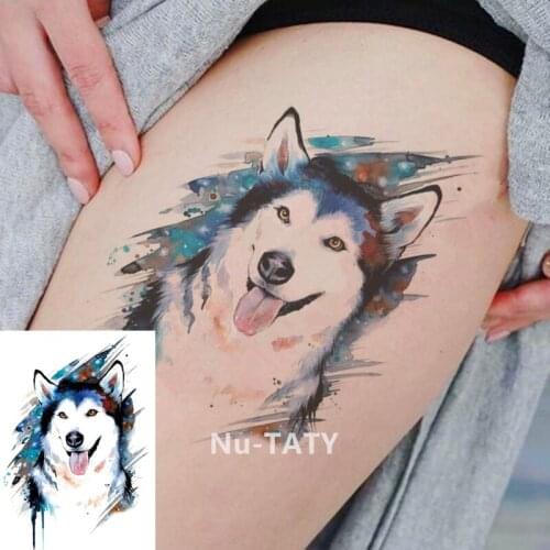 Nu-TATY Husky dog temporary tattoo sticker,15*21cm Flash Tattoo Stickers, Waterproof Fake Tatoo Henna Wall Sticker tools