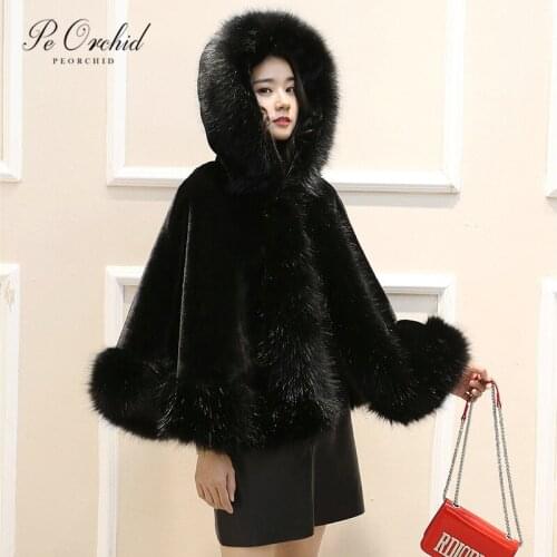 PEORCHID Winter Black Wedding Jacket Bolero With Hood Faux Fur Coat Womens Evening Shawls And Wraps Bridal Coat Capa Novia