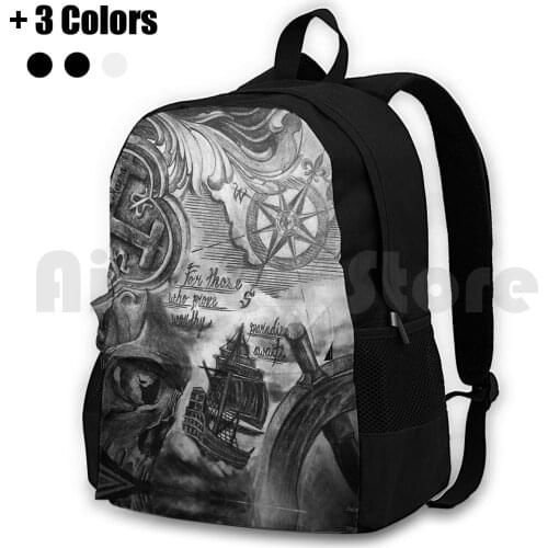 Pirate Era Sic Parvis Outdoor Hiking Backpack Riding Climbing Sports Bag Pirates Goonies Skull Cross Bones Swords Gold Players