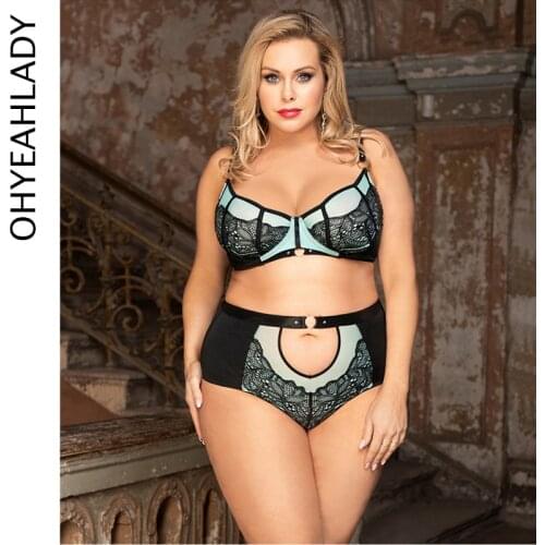 Ohyeahlady Sexy Bh Set Erotische Sexy Lace Splice Bra Set Underwire Lingerie Set Plus Size Bra And Panty Set Lingerie RJ80886P