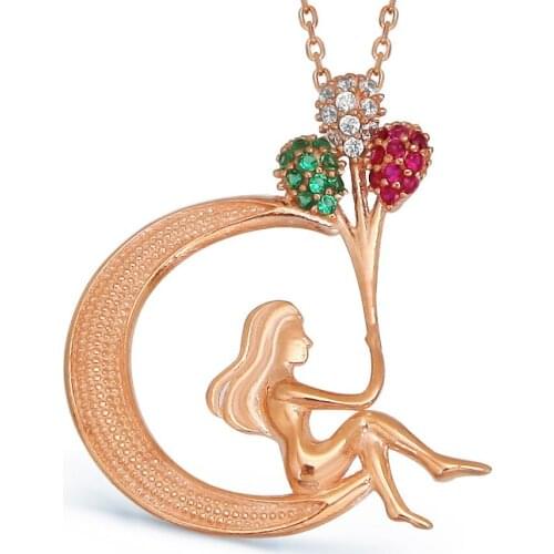 Argentum Concept-Silver Per Month Sitting Flying Air Bubble Girl Necklace