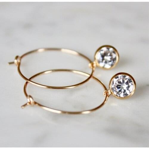 14K Gold Filled Hoops Earrings 6MM Zircon Pendant Jewelry Minimalism Brincos Vintage Pendientes Oorbellen Boho Gold Earrings