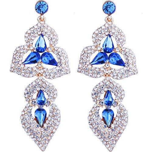 Fashion Crystal Flower Shape Drop Earrings with Rhinestones Bling Wedding Jewelry long Earrings for Women