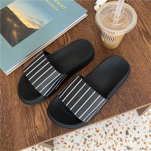 Lisapie Women Slippers Summer 2021 Beach Flip Flops Couple Slides Simplicity Soft Black and White Stripes Casual indoor Shoes