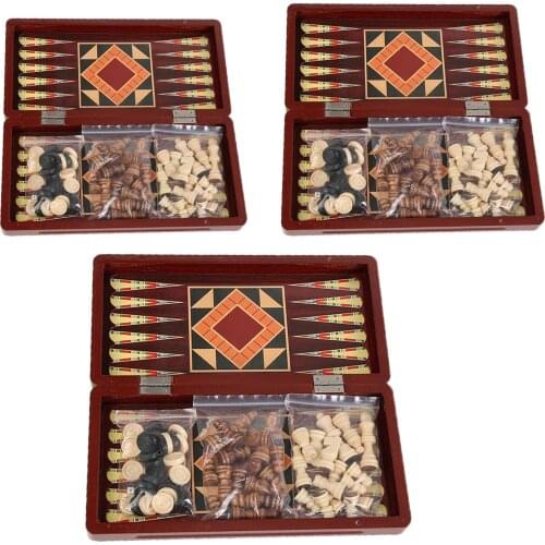 3-in-1 Folding Wooden Chess Set Folding Chess Puzzle Board Game for Children
