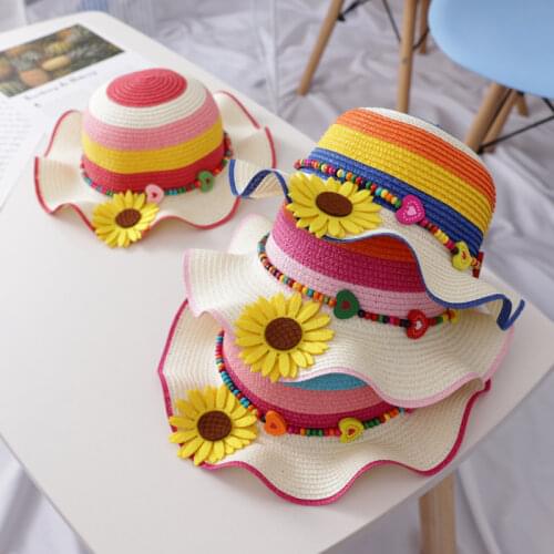 Summer baby girl princess straw hat Holiday sunflower floral sun hats Kid child foldable adjustable panama caps