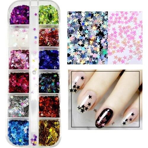 12 Grids/box Mix Color Star Sequins Nail Rhinestone Mini Nail Sequins Manicure 3D DIY Nail Art Decoration Accessories