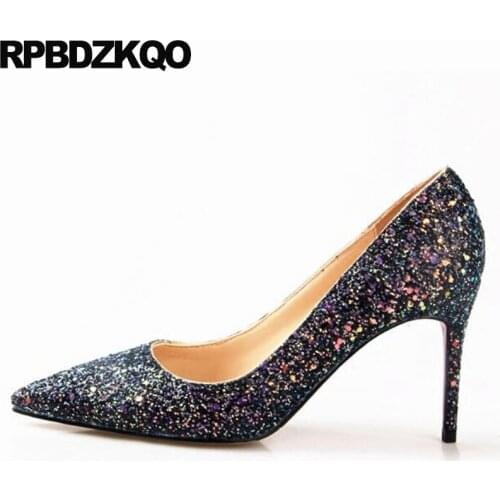 Glitter Sequin Pumps Colourful Bling Pink Wedding Shoes Bridal Pointed Toe High Heels Size 4 34 3 Inch Runway Ladies Stiletto