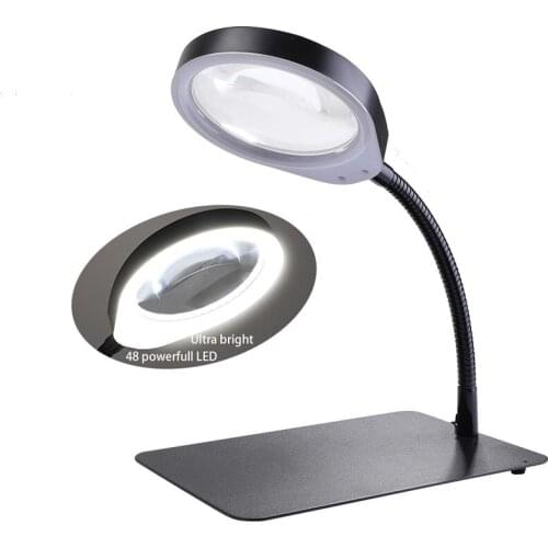 Dimmable led magnifier with flexible gooseneck 5" large lens working magnifying glass