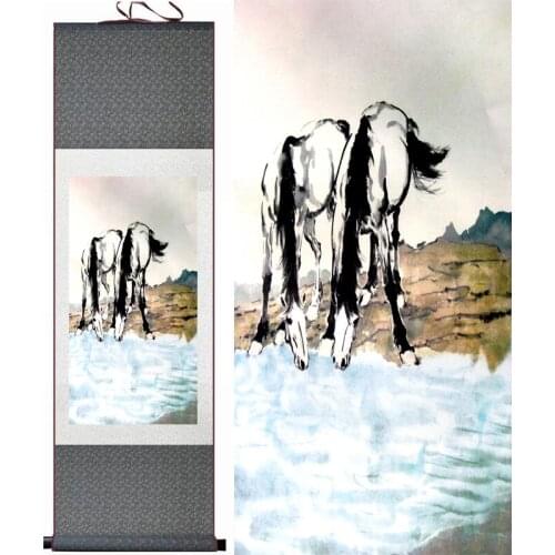 Traditional Chinese art painting Horse art painting Silk scroll art painting Horse picture