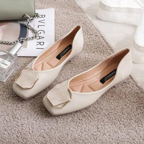 Square Toe Flat Shoes 2021 New Spring Fairy Style Flat Shoes Grandma Shoes Outer Shallow Casual Comfortable Peas Shoes