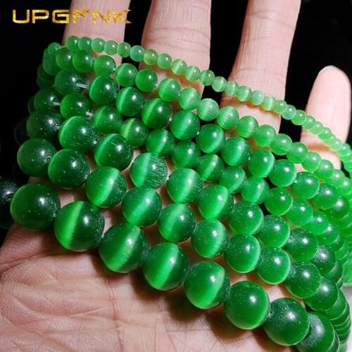 UPGFNK Dark green Cat Eye Opal Round Natural Stone Spacer Loose beads for Jewelry making 4/6/8/10/12MM bracelet accessories DIY