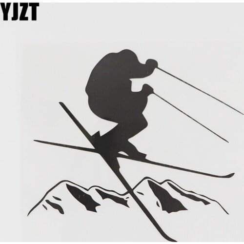 YJZT 13.7CMX12.2CM Cool Skiing Man Skier Mountains Ski Vinyl Car Sticker Black/Silver 8A-0644