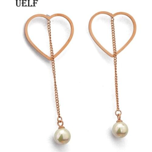 Uelf Vintage Geometric Tassel Dangle Earrings For Women Rose Gold Color Heart Pearl Statement Drop Earring Brincos Jewelry NEW