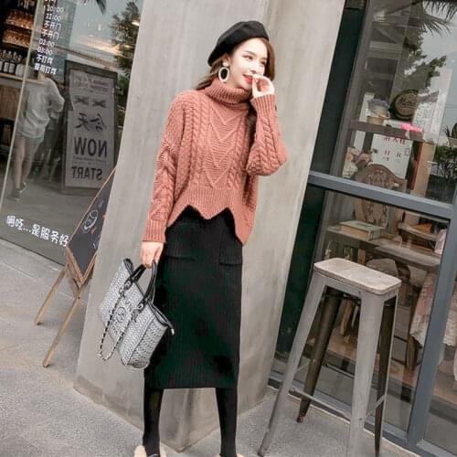 Autumn And Winter Korean Loose High Neck Pullover Womens Short Bat Sleeve Lazy Wind Fashion Lady Solid Color Coarse Wool Coat