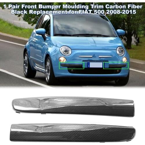 1 Pair Front Bumper Moulding Trim Carbon Fiber Black Replacement for FIAT 500 2008-2015