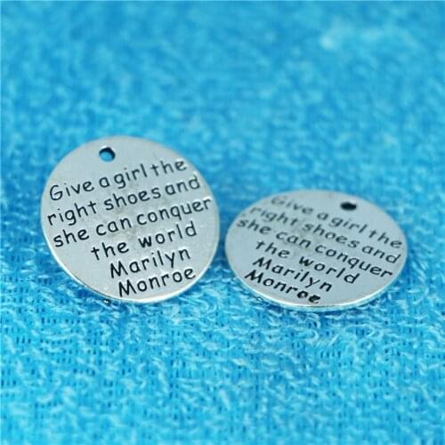 10pieces/lot Antique Silver plated Letter Give Girl Right Shoes and she can conquer Charms Bracelet Necklace Pendants 24mm