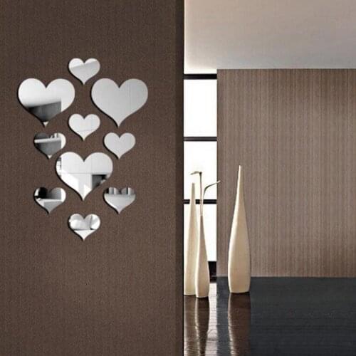 10PCS Mural Decal 3D Mirror Wall Sticker Love Heart Removable Stickers Livingroom Decoration Wall