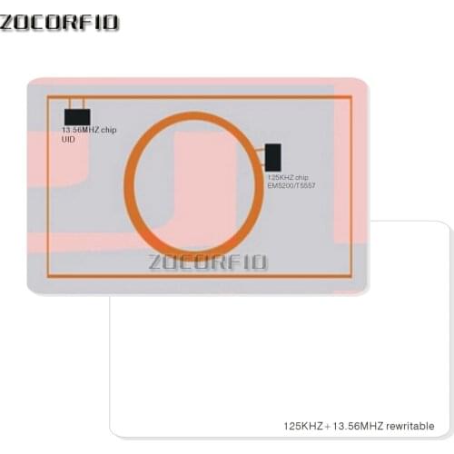10pcs Dual Chip Frequency RFID 13.56Mhz 1K UID and T5577 125 kHz ID blank card Readable Writable for copy clone backup copier