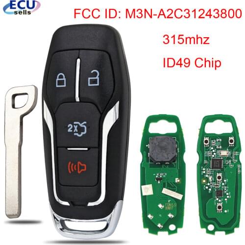 4 Button Smart Remote Key FSK315 MHz HITAG PRO 49 Chip FCC ID: M3N-A2C31243800 For Ford Fusion Explorer edge Mustang 13-2017