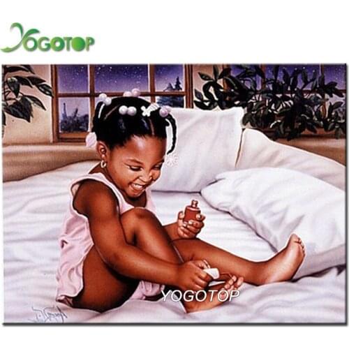 5D DIY Diamond Embroidery African American Childrens Art Full Diamond Painting Cross stitch kits Nail polish girl YY2746