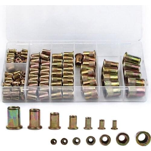 ABSF 165PCS Boxed Color Steel Rivet Nuts M3/4/5/6/8/10/12 Combination Flat Head Rivet Nuts
